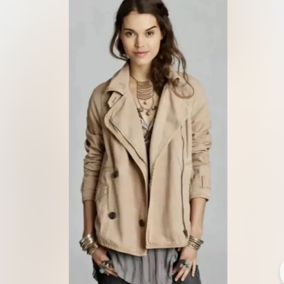 Free People Jackets & Blazers - Free People Double Breasted Zip Cotton Floral Lined Camel Overcoat Jacket